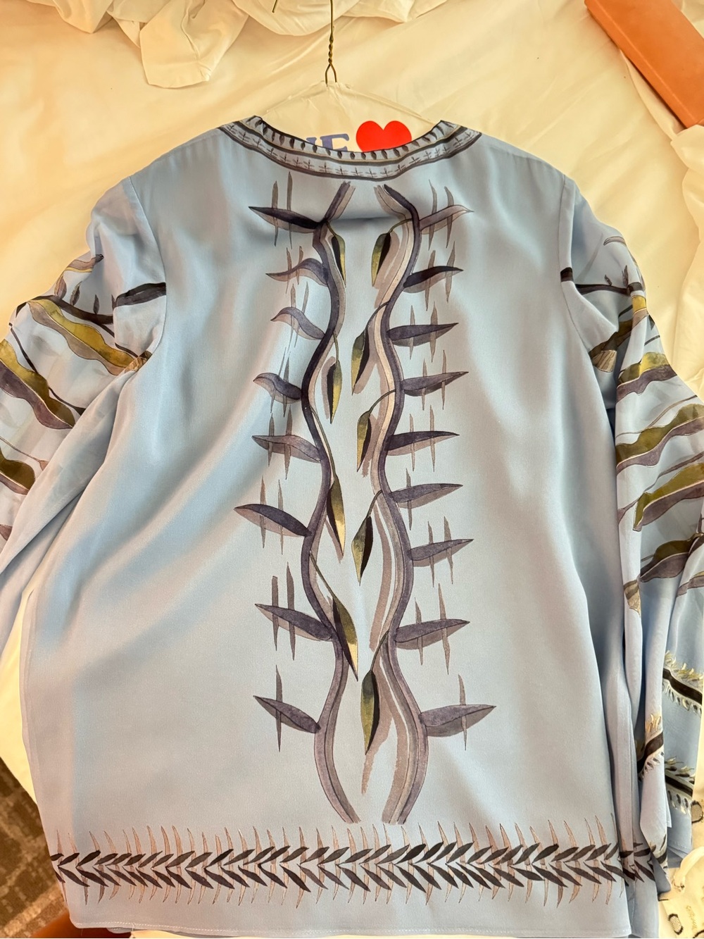 Altuzarra Light Blue Printed Silk-Blend Long Sleeve Blouse